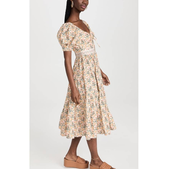 AGUA Bendita Palmera Chan Chan Miel Pink Floral Dress S NEW Short Sleeve Midi